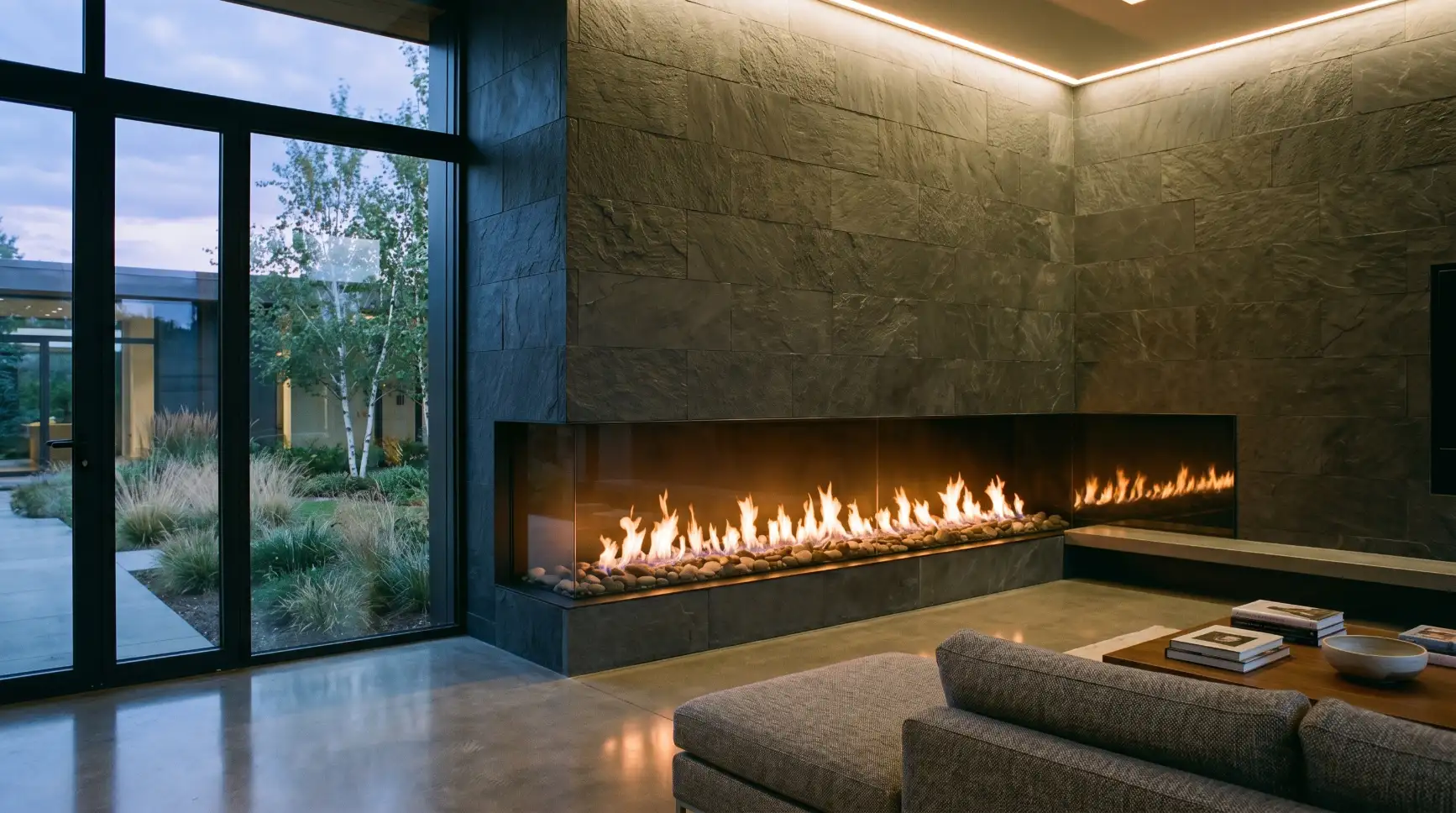 Modern Linear Corner Fireplace