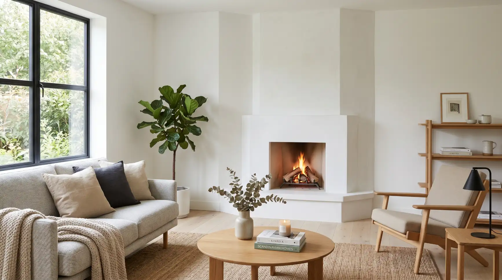 Minimalist White Corner Fireplace