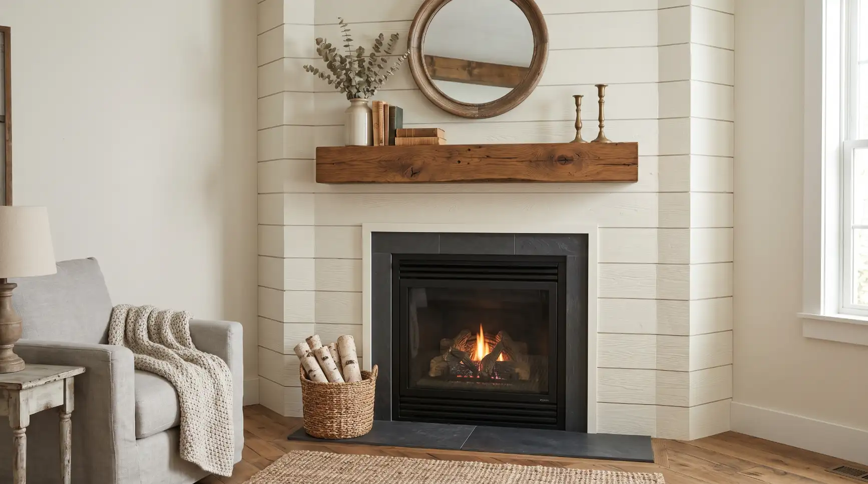 Shiplap Corner Fireplace