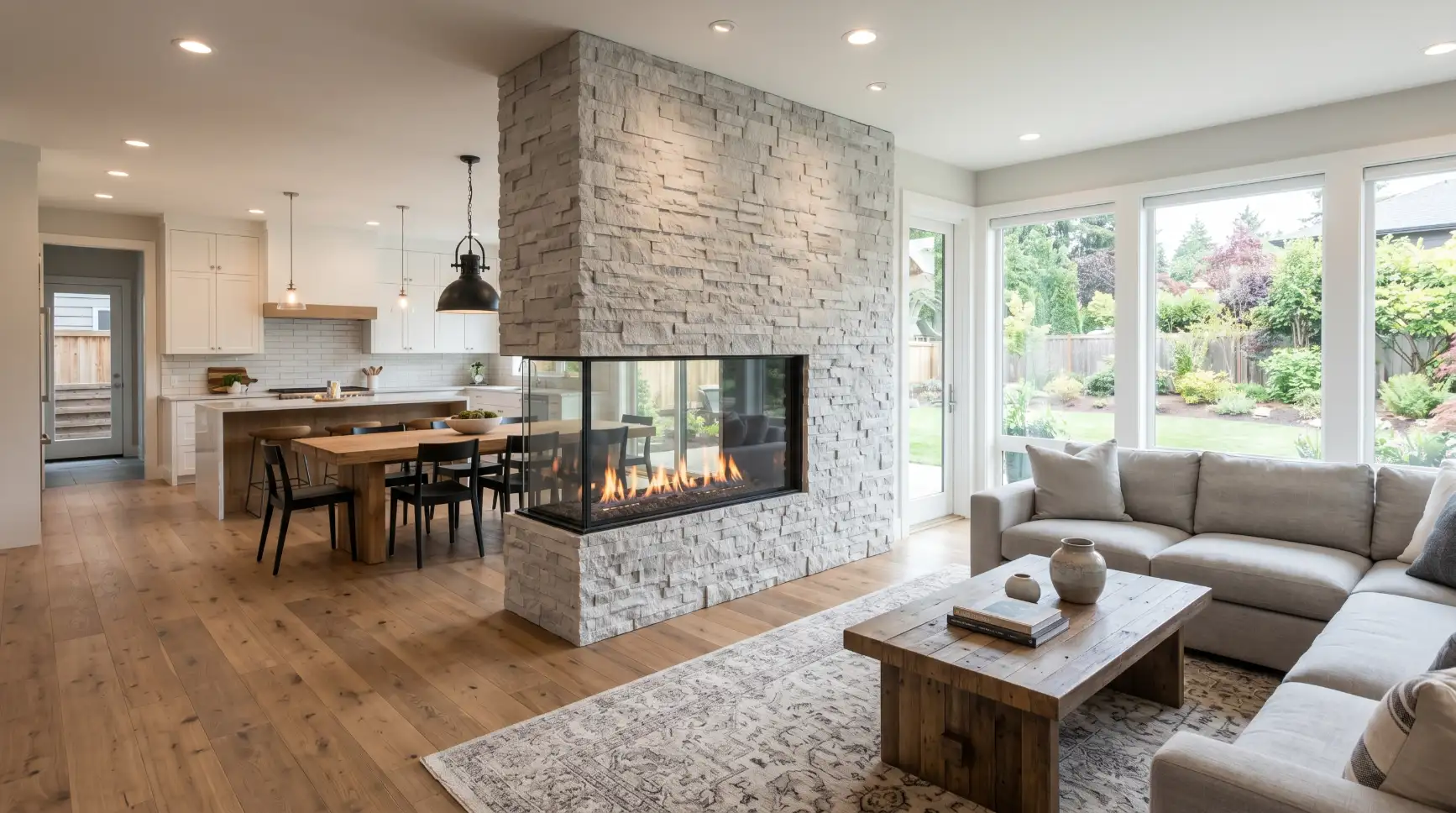Double-Sided Corner Fireplace