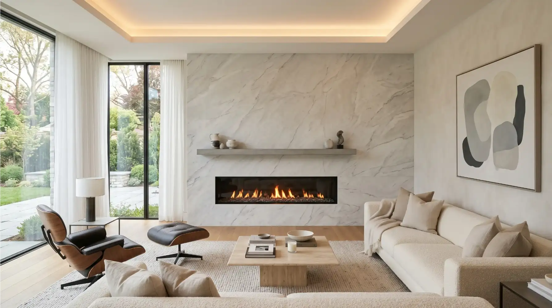 The Stacked Stone Fireplace with Timber Beam Mantel