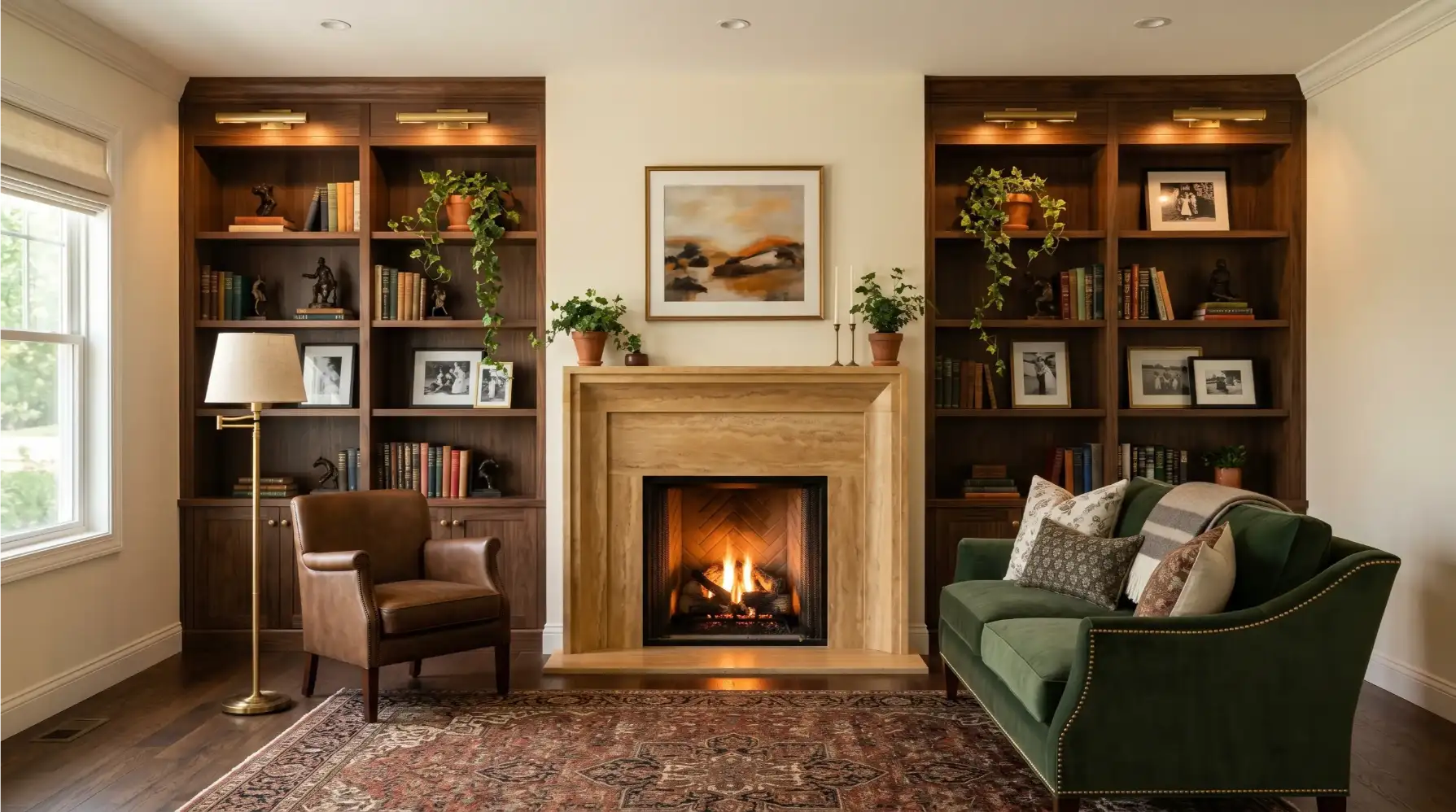 The Dark Stone Fireplace Against Light Walls