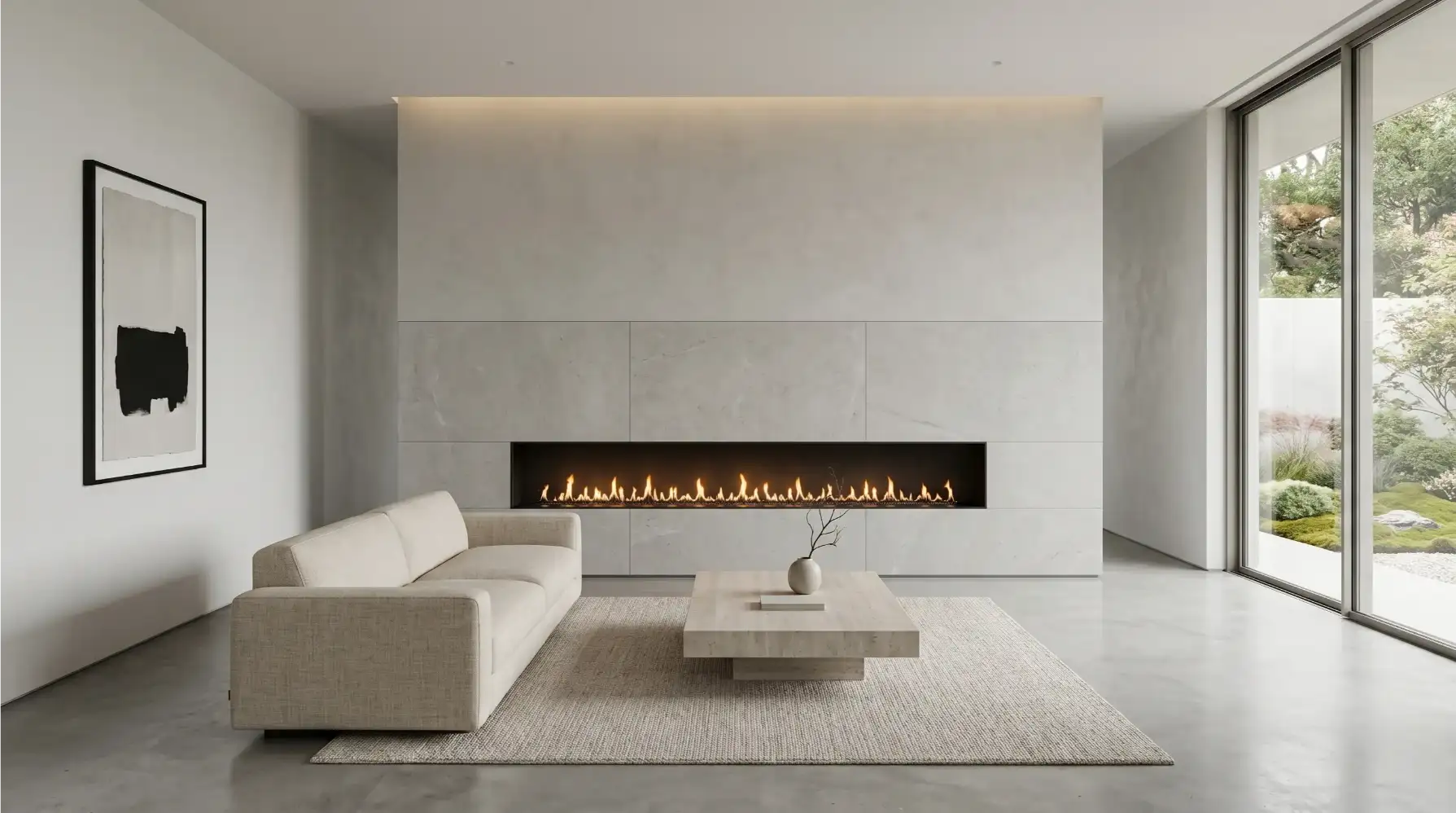 The Travertine Fireplace with Warm Gold Tones