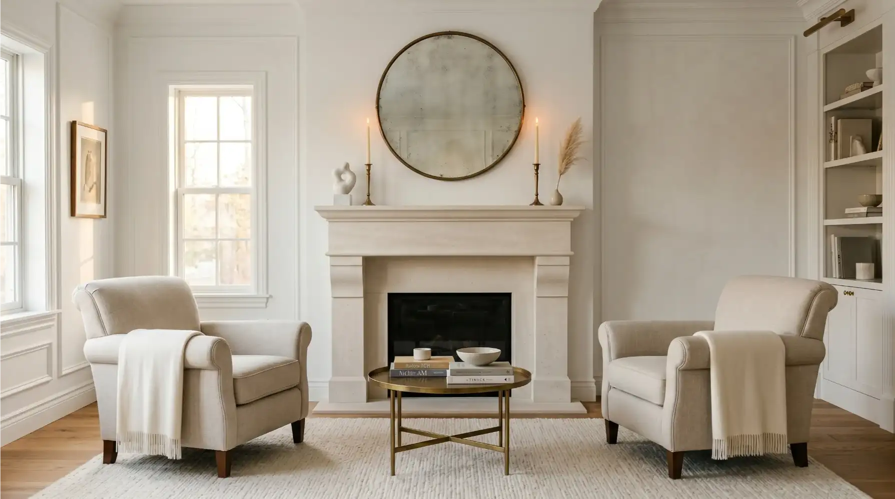 The Whitewashed Stone Fireplace