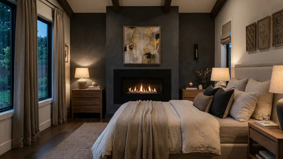 Black Fireplace in the Bedroom