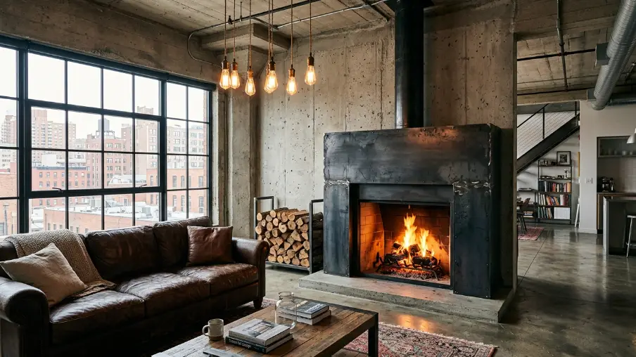 Industrial Black Steel Fireplace