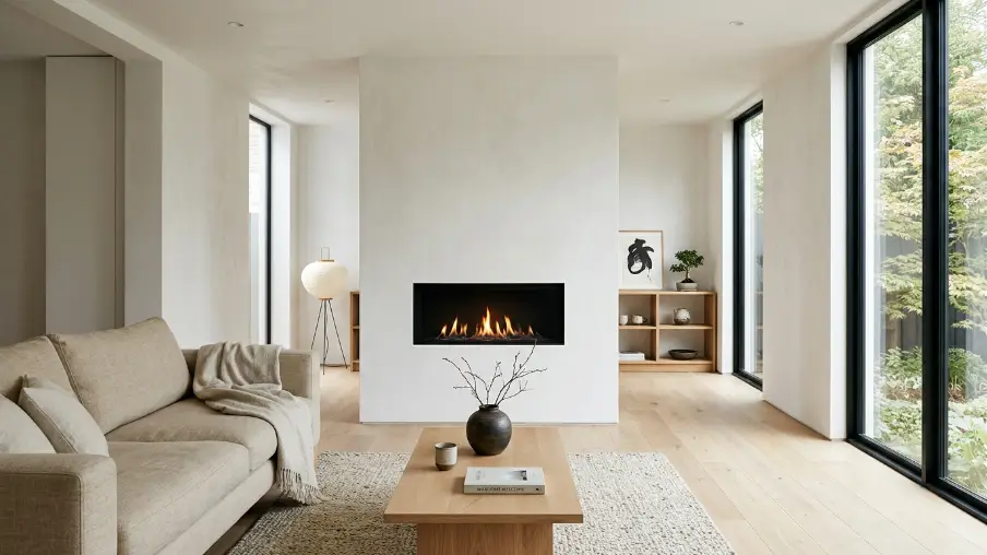 Minimalist Black Fireplace with No Mantel