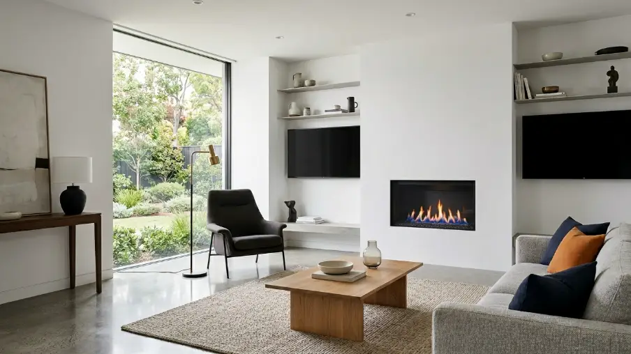 Black Gas Fireplace with Clean Lines