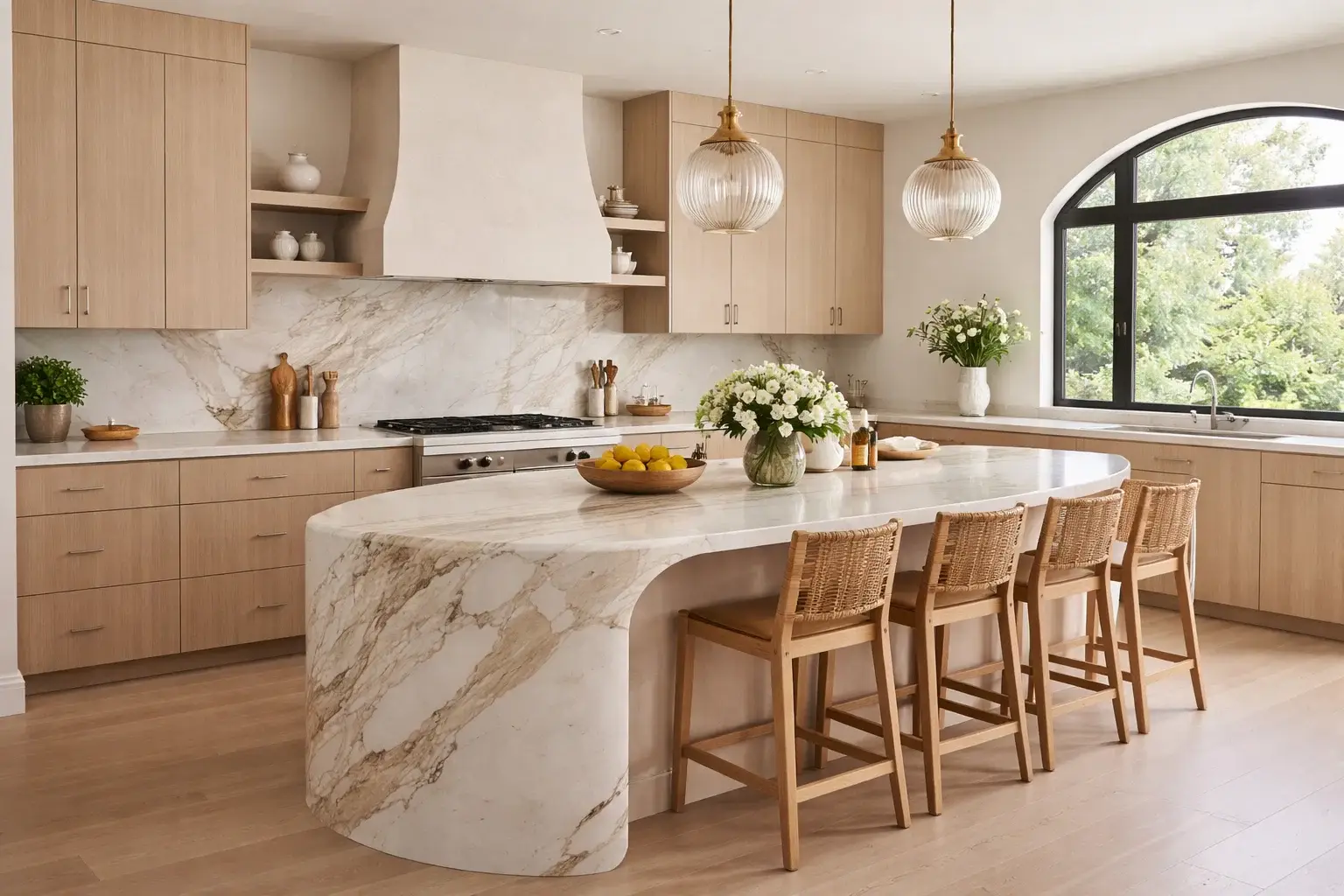 Curved Islands and Countertops Soften Spaces