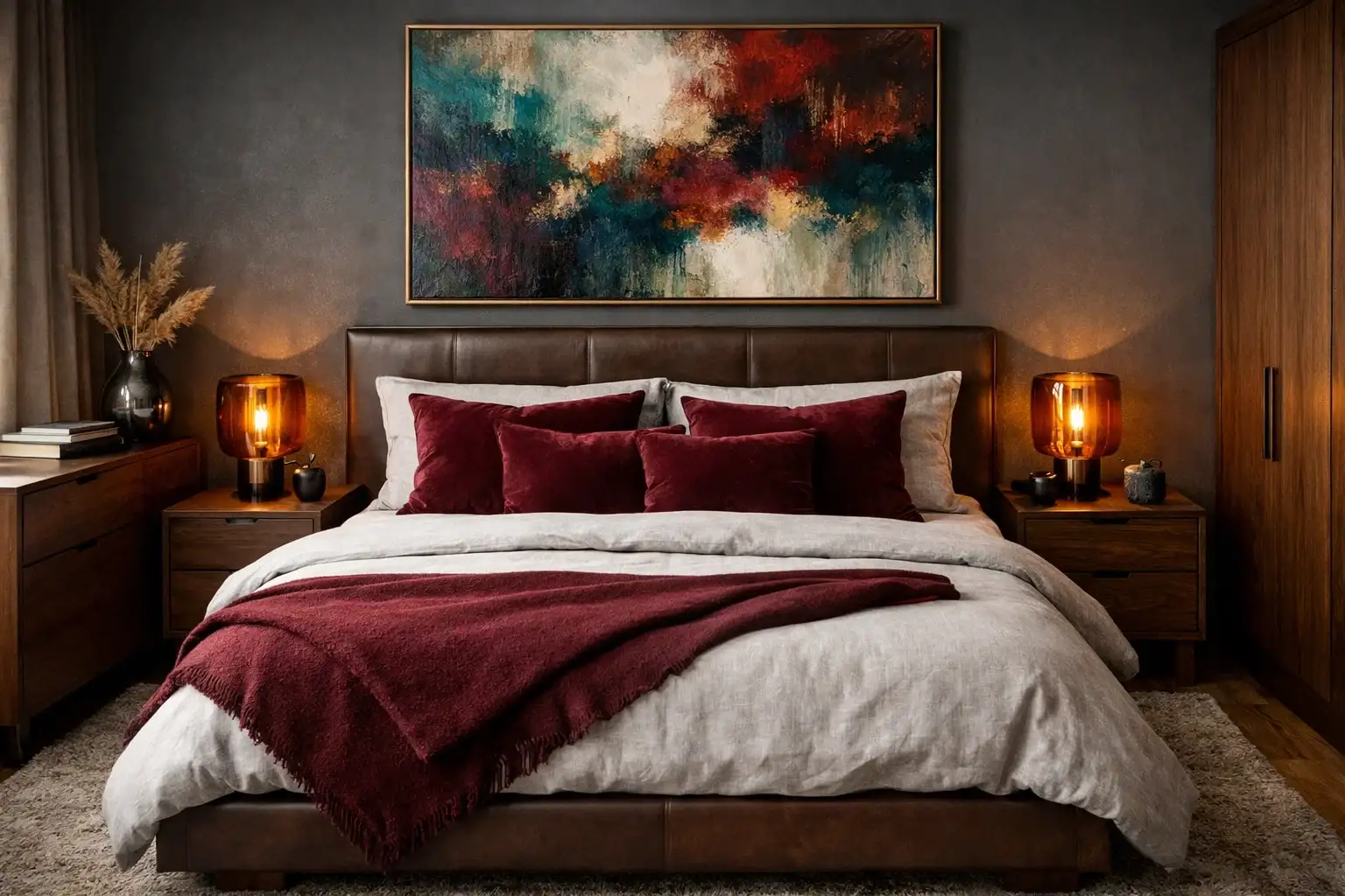 Introduce a Burgundy or Deep Jewel Tone Accent