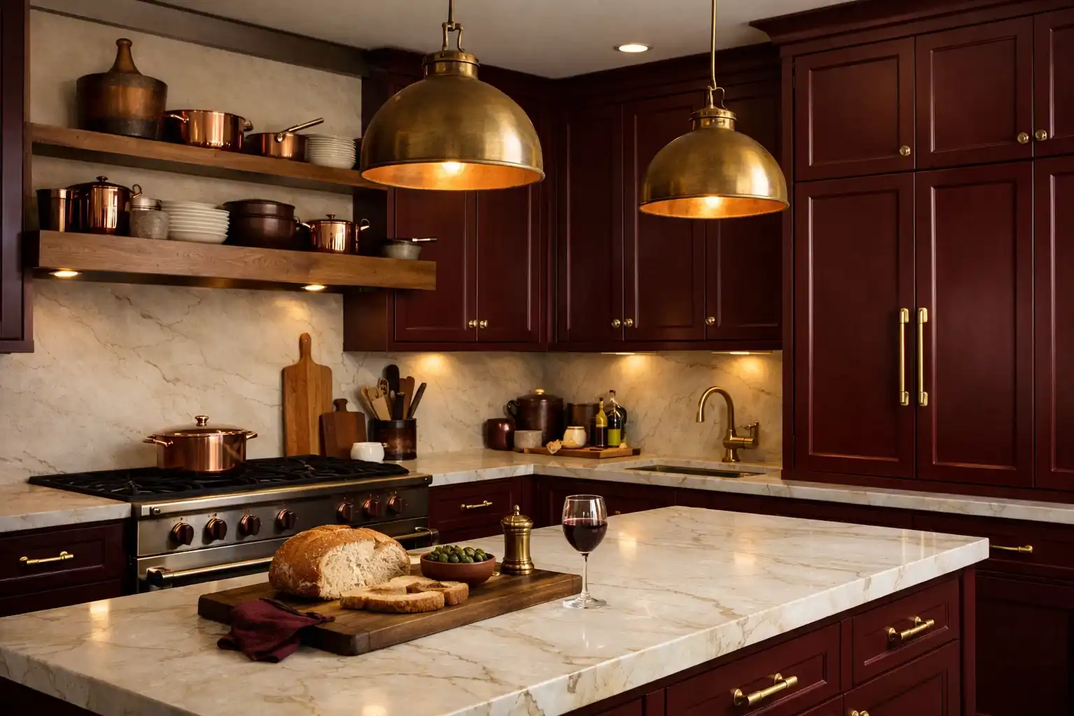 Oxblood and Burgundy on Kitchen Cabinetry