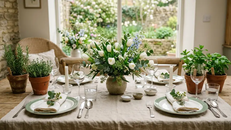 Set a Sage Green and Warm White Organic Table