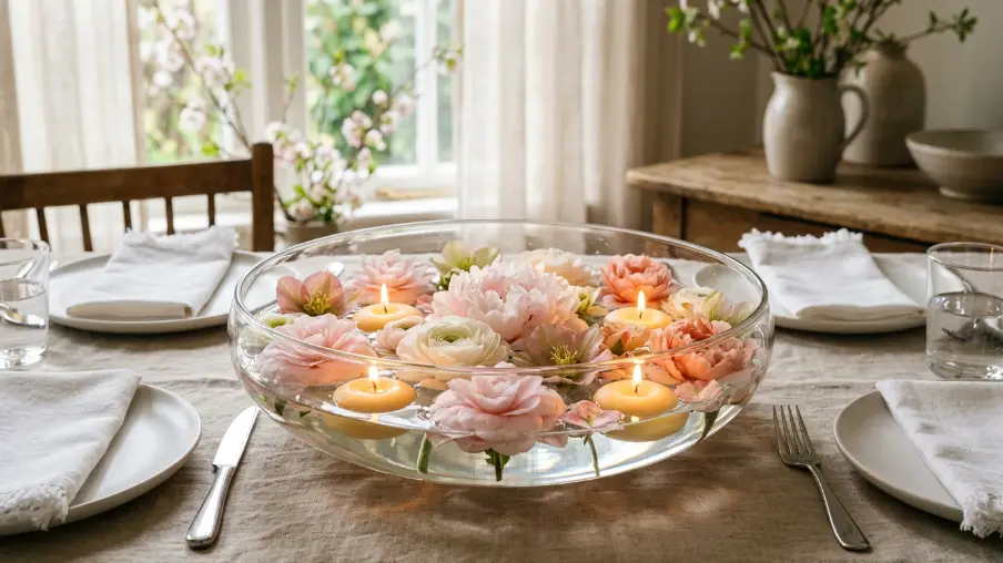 Arrange a Floating Flower Bowl as a Low Centerpiece