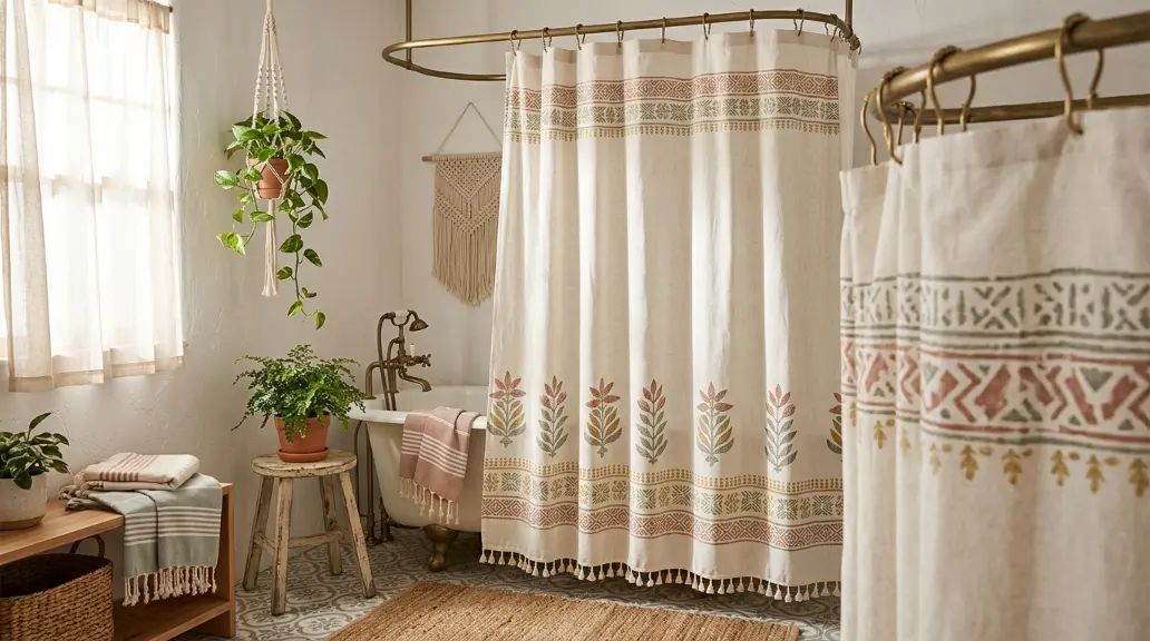 Install a Tasseled or Woven Shower Curtain