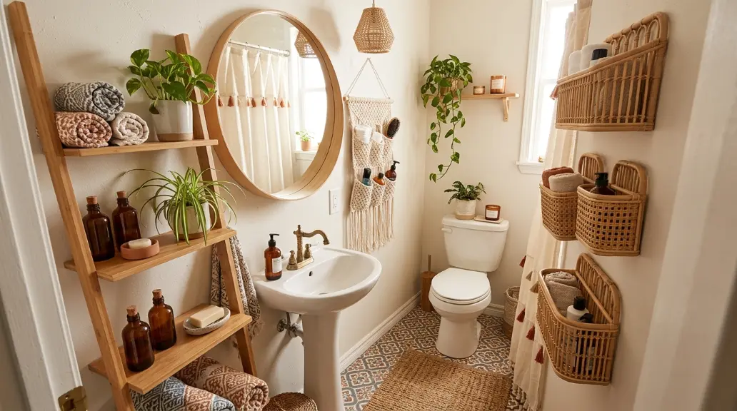 Create a Small Boho Bathroom with Vertical Storage