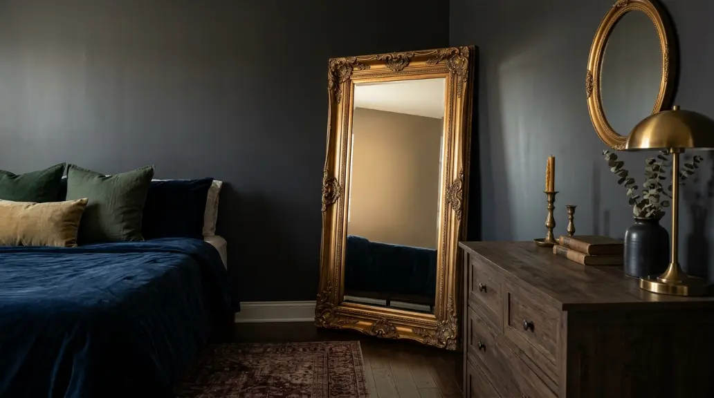 Place an Ornate Mirror with a Gold Frame