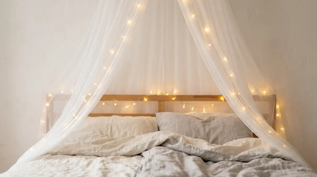 A Canopy Bed With Flowing Fabric