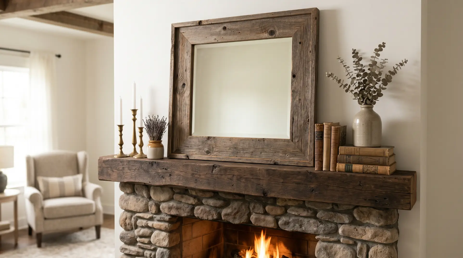 Start with a Reclaimed Wood Beam Mantel