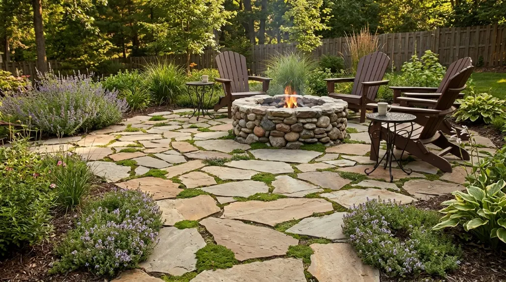 String Light Canopy Fire Pit Setup