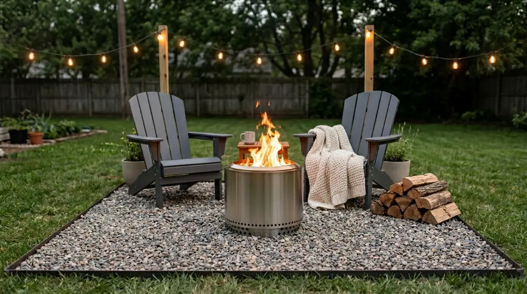Backyard Lounge with Fire Pit and Outdoor Rug