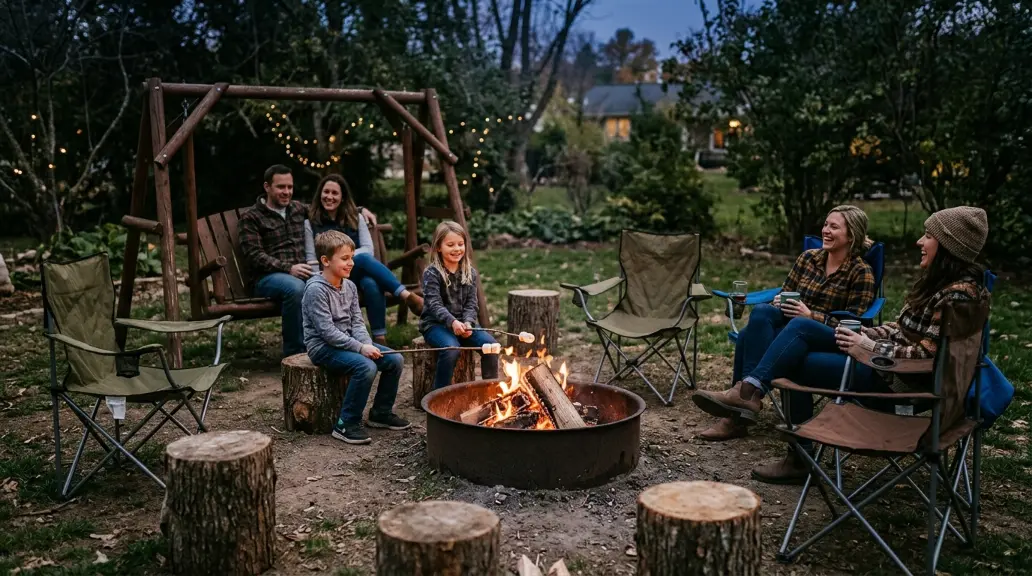 Family-Friendly Fire Pit with Wide Seating and Game Space
