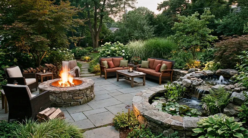Fire Pit with Ambient Lanterns and Candles