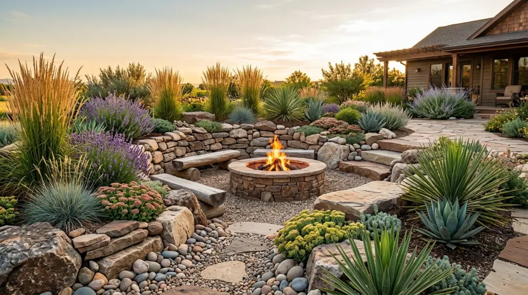 Fire Pit with Rock Garden Landscaping