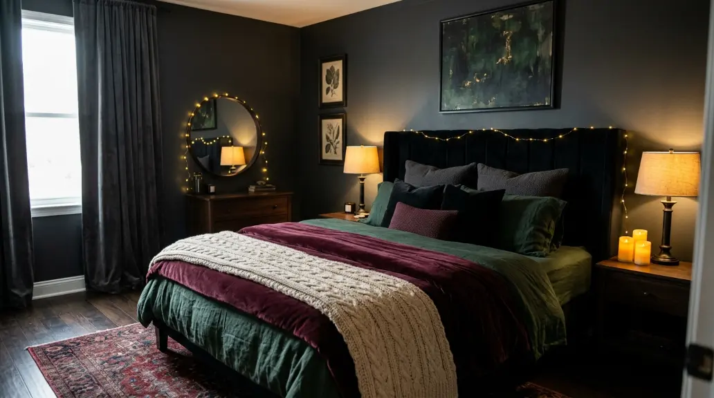Dark Aesthetic Bedroom with Moody Walls