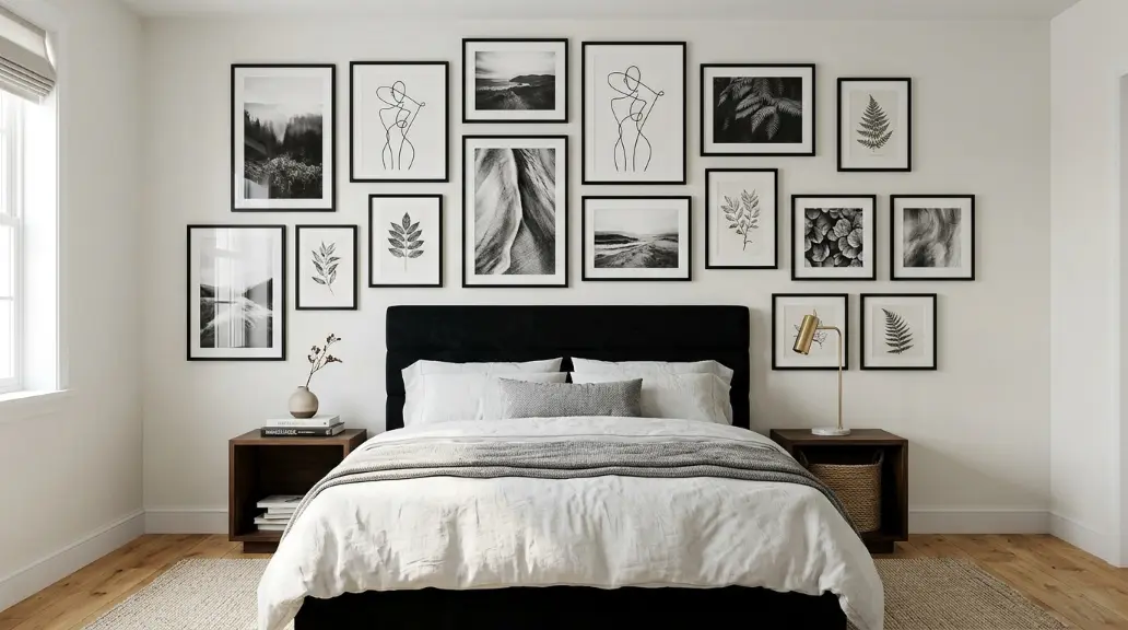 Black Headboard with a Gallery Wall