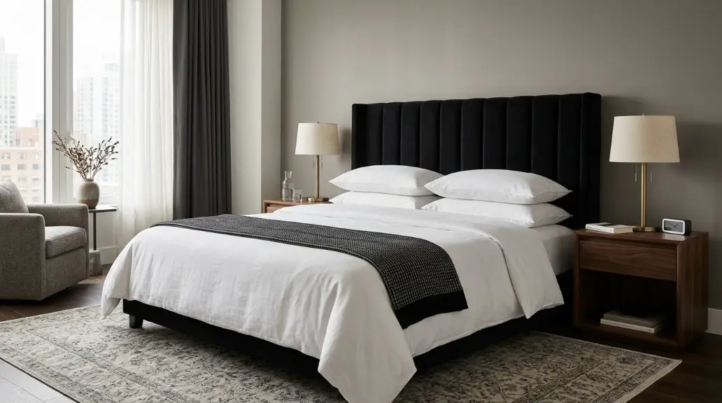 Hotel-Style Bedroom with Black Headboard