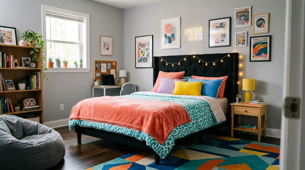 Black Headboard in a Kid or Teen Bedroom