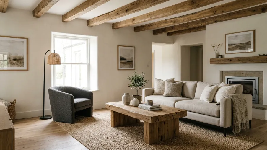 Add a Rustic Modern Living Room Feel with Mixed Materials
