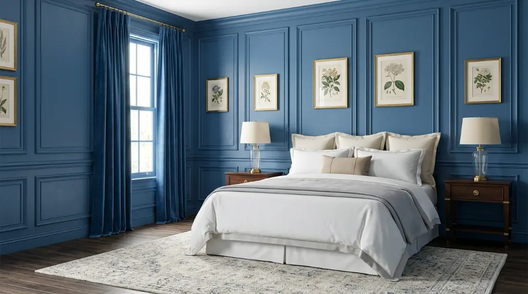 Elegant Blue Bedroom with Sophisticated Details