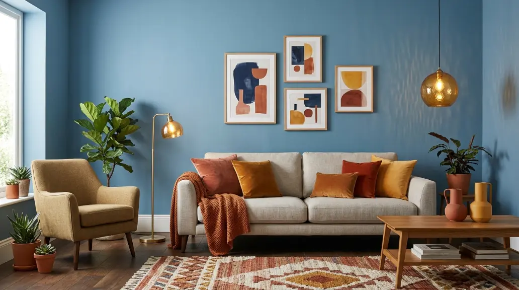 Blue Bedroom with Warm Yellow or Terracotta Accents