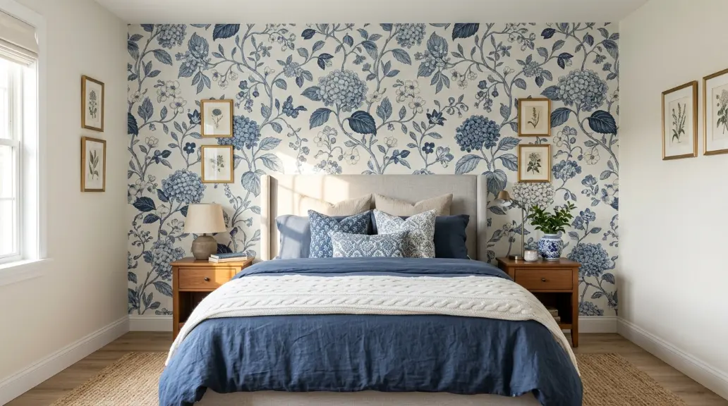 Blue Bedroom with Wallpaper