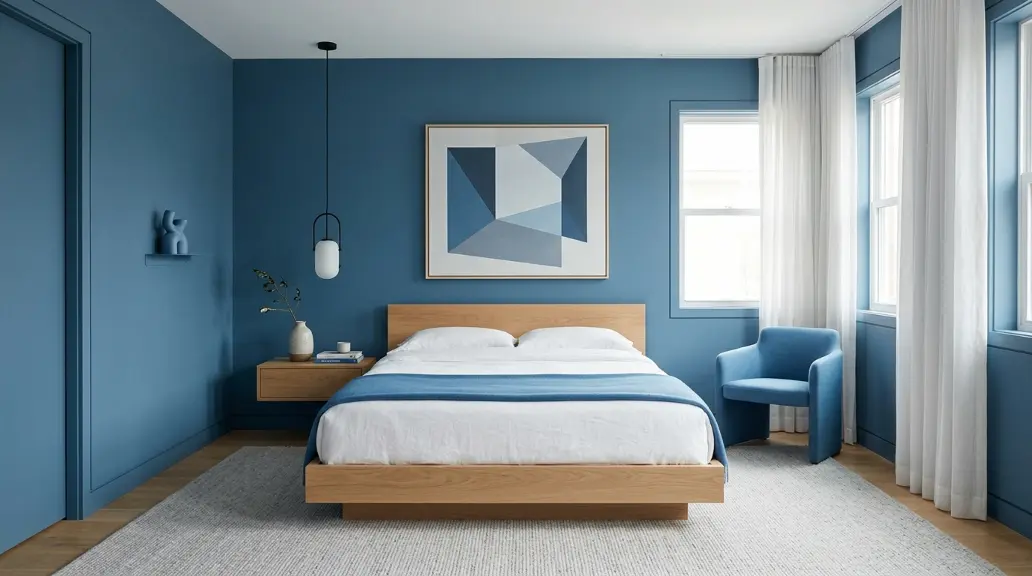 5. Modern Blue Bedroom with Clean Lines