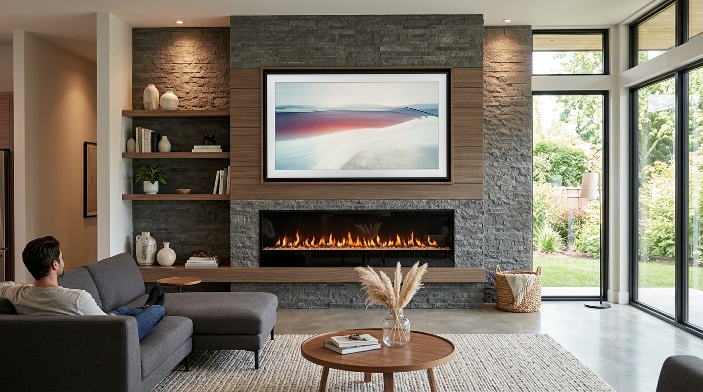 The Centered Media Wall with a Linear Fireplace
