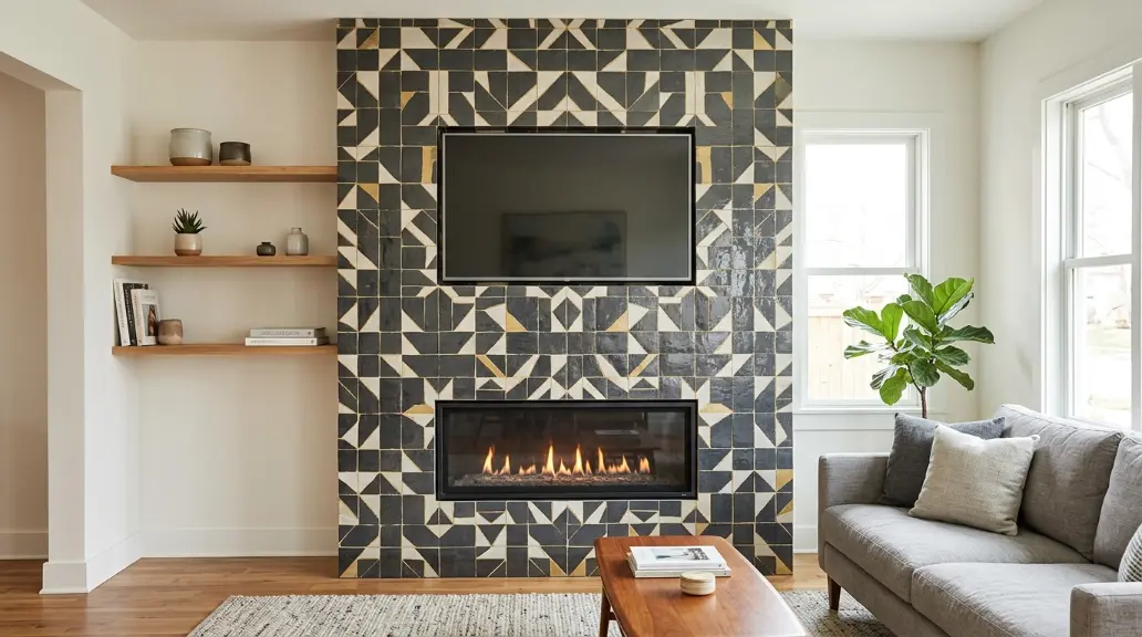 Fireplace Accent Wall with Wallpaper or Decorative Tile