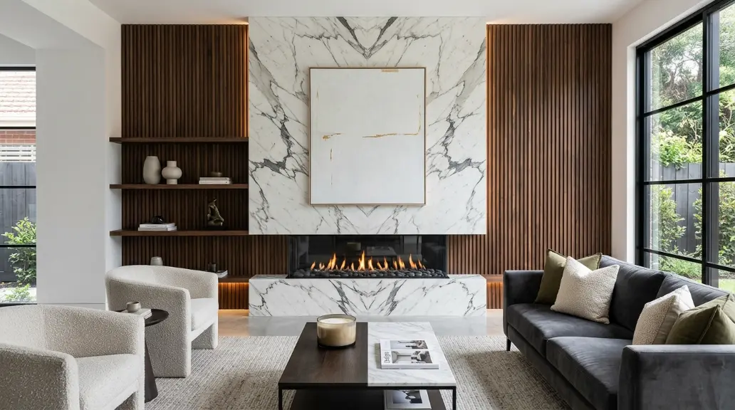Luxury Fireplace Feature Wall with Marble or Fluted Panels