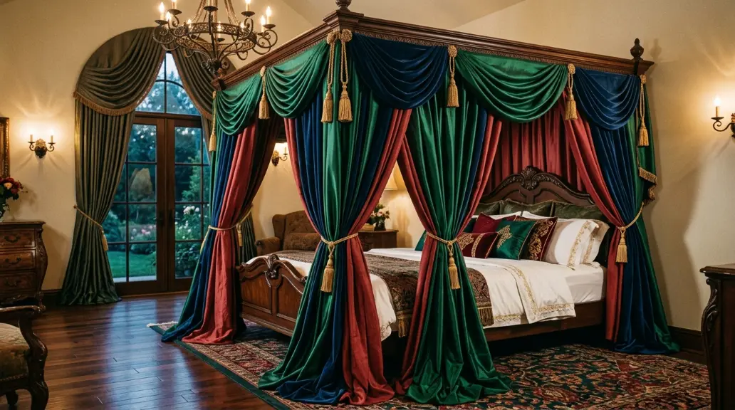 Canopy Bed With Rich Jewel Tone Fabrics