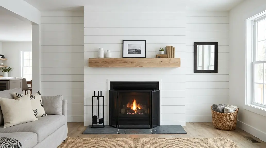 Classic White Shiplap Fireplace Wall