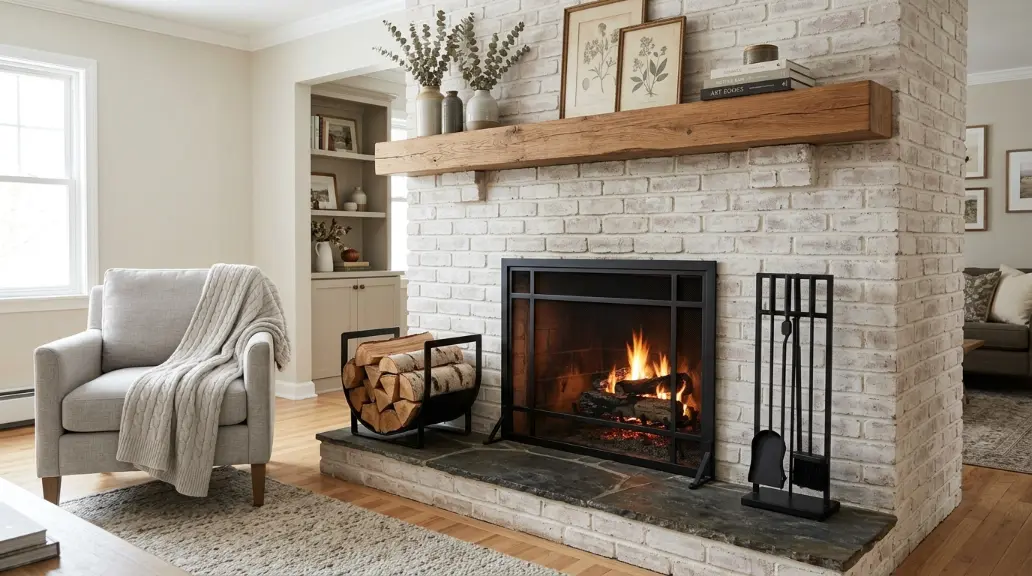 Rustic Modern Fireplace with Patterned Tile