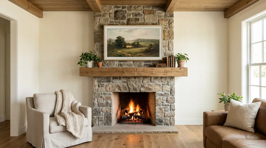 Farmhouse Fireplace with TV Above