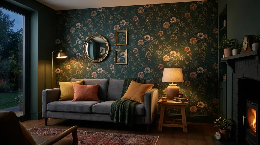 Dark Floral Wallpaper as a Feature Wall