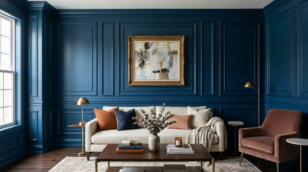 Deep Tone Living Room with Panel Molding