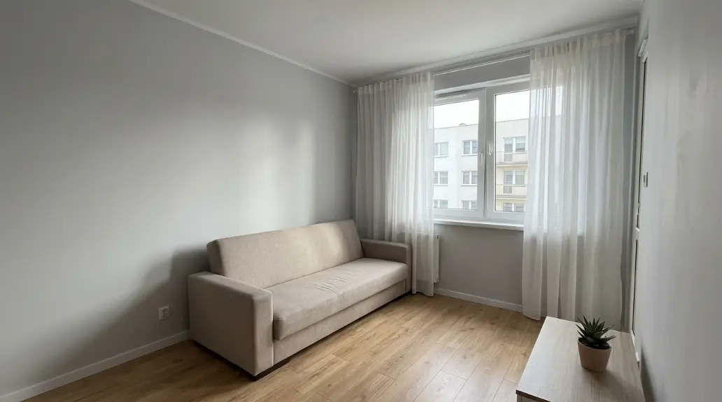 Cozy Apartment Living Room with Dark Curtains