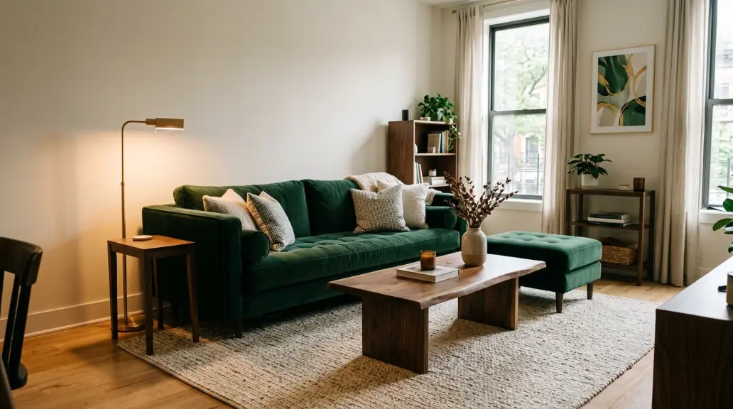 Deep Forest Green Velvet Sofa