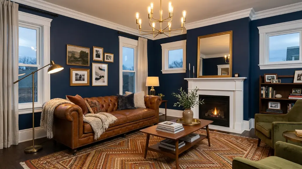 Dark Navy Walls with Crisp White Trim
