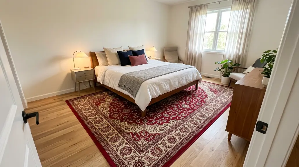 Cozy Cherry Red Bedroom with Layered Textiles