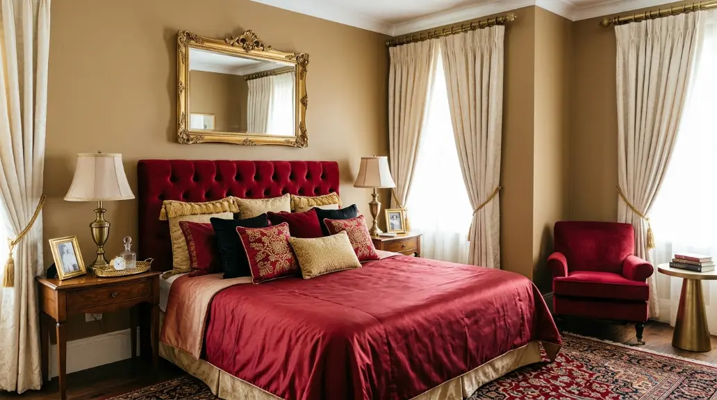 Cherry Red and Gold Bedroom